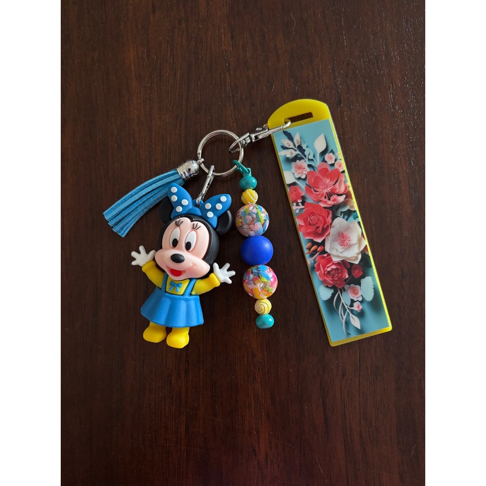 Keychain Blue Tassel Floral Tag Beaded Accessory
